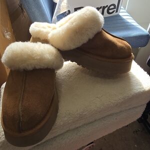 UGG Tan and Cream Cozy Slippers